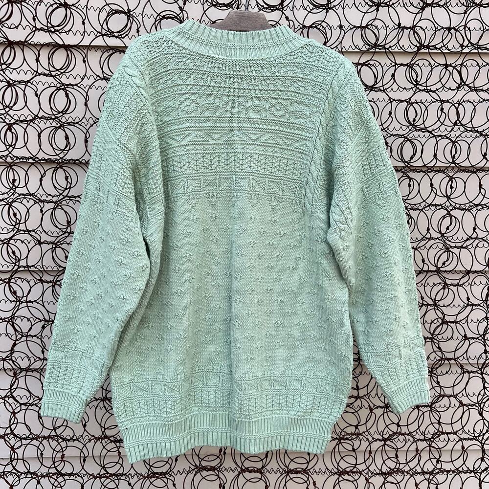 Vintage 90s LizWear Seafoam Green Geometric Textured Knit Tunic Sweater MEDIUM